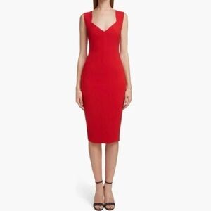 VICTORIA BECKHAM Elegant Red Sleeveless Dress Stretch Back Zip Bodycon Sz US 4